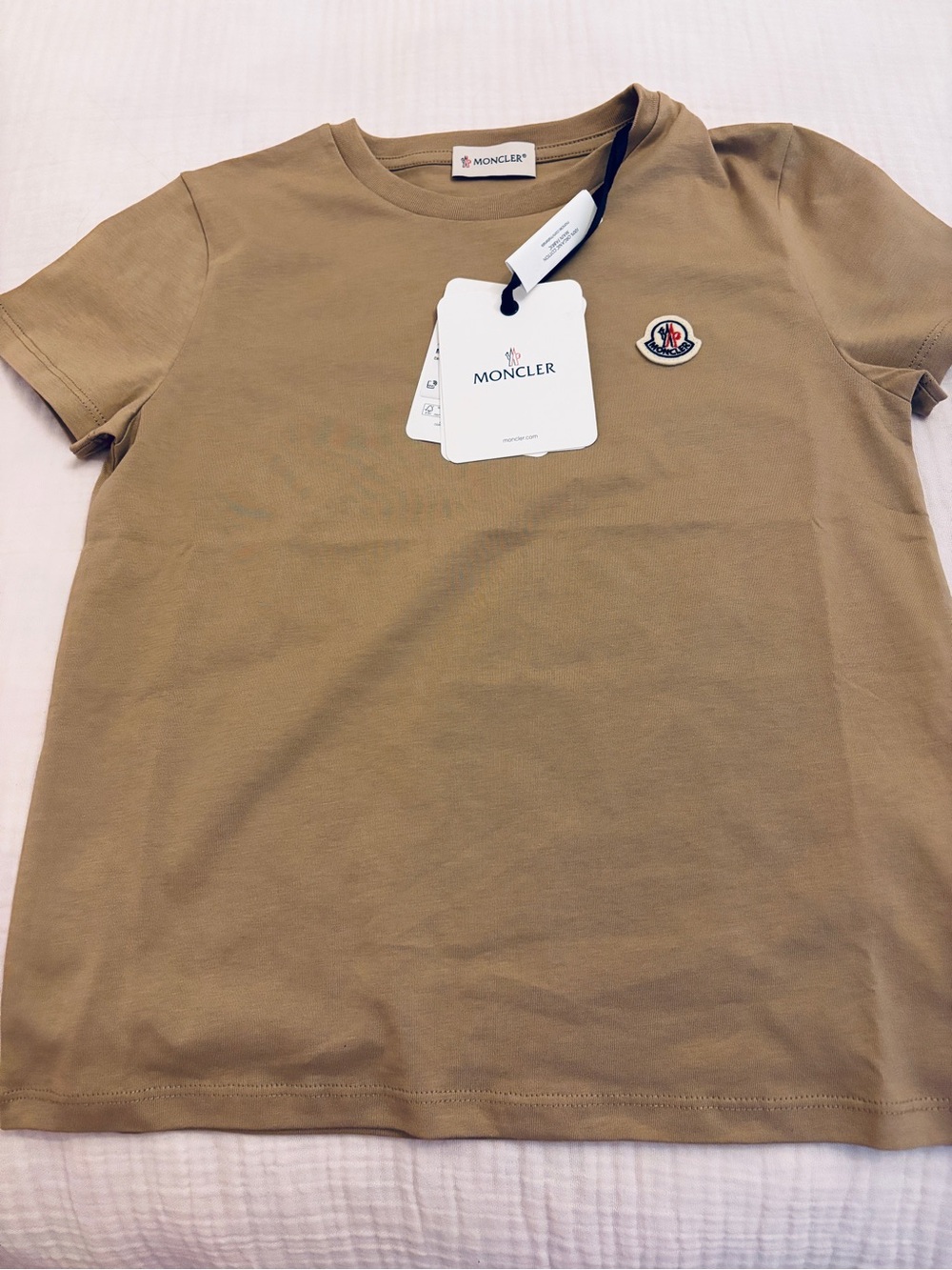 Moncler girls tan Logo Crewneck T-Shirt